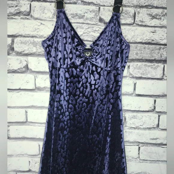 Killstar 'Cool Cat' Plum/Purple Velvet Leopard Print Dress -S - Picture 2 of 7
